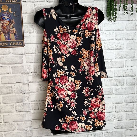 Star Vixen Open Shoulder Floral Top Shirt Boho Hippie Loose Oversized Medium - Picture 4 of 5